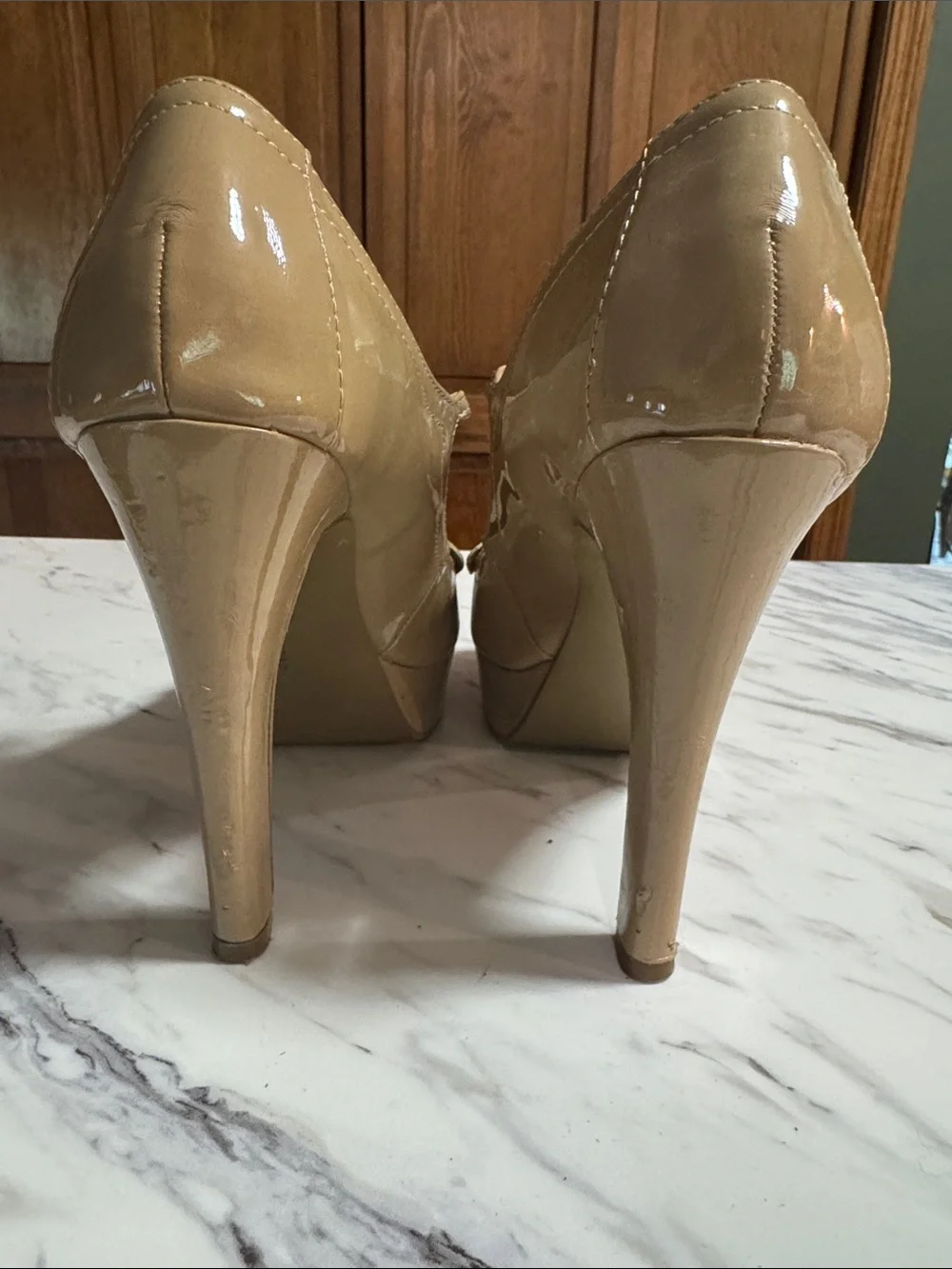 LC Lauren Conrad Patent Mary Jane Platform Heels in Tan